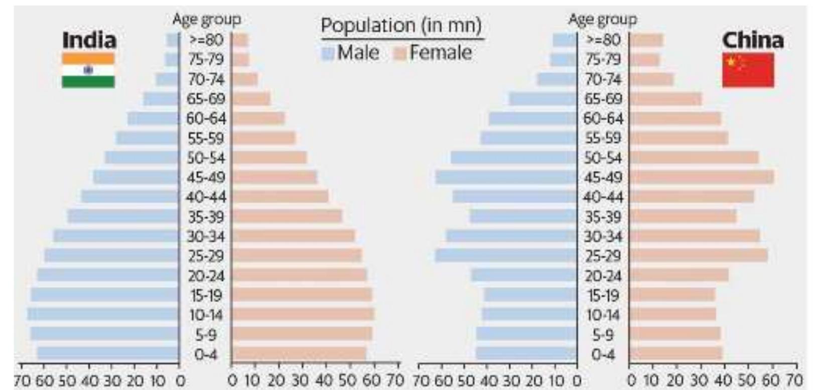 Population pyramids of india and china (gupta, 2019)