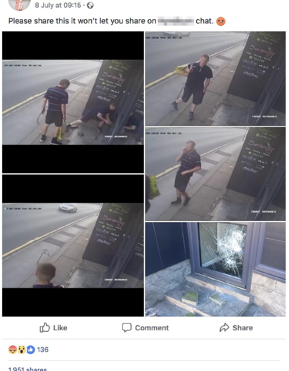 Figure 4. Facebook publication, 8 July 2018 (faces have been anonymised but are visible on  mainly among people belonging to the same local borough in the North of England.  the original source). 