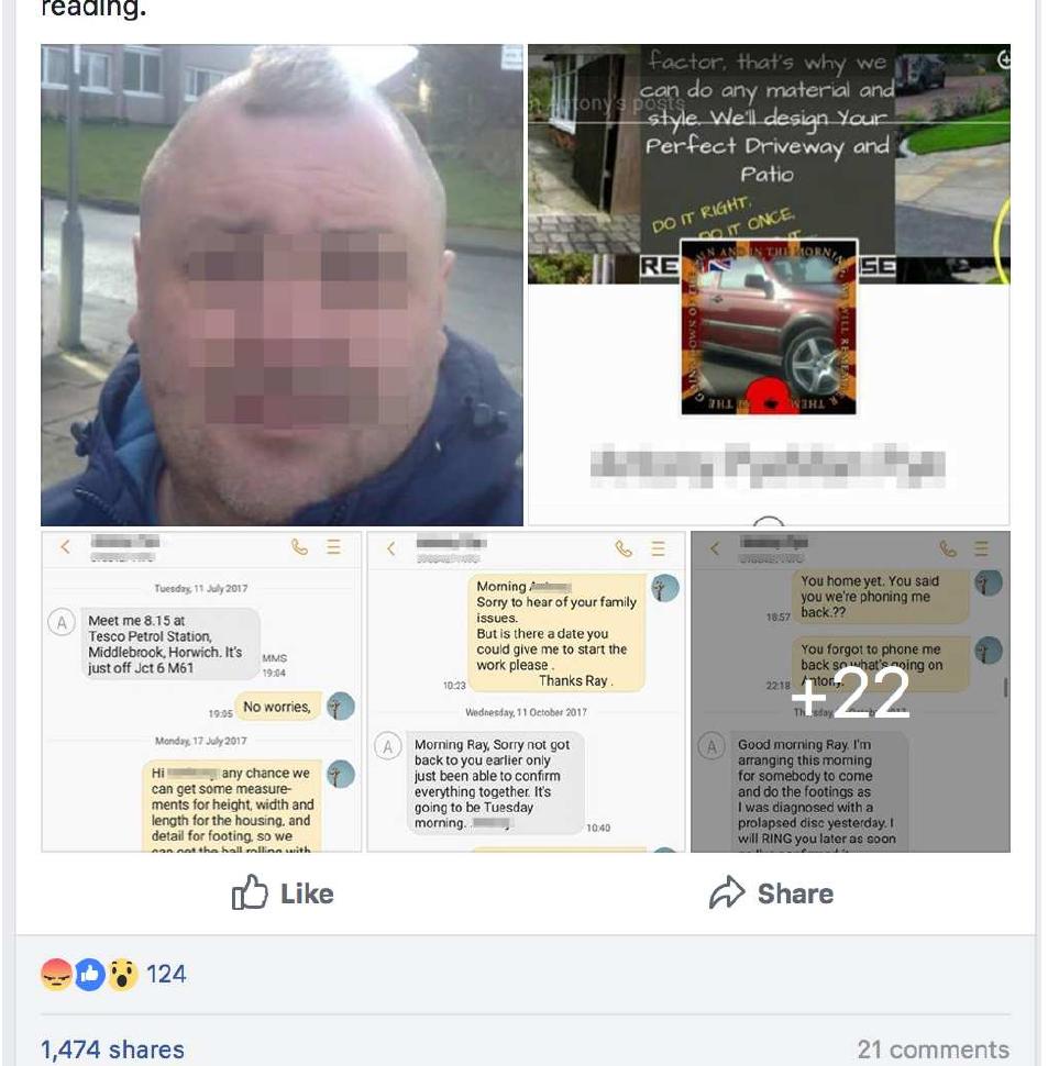 Figure 6. Facebook publication, captured 23 March 2018.  The number of shares can be an indication of the extent to which the person has beer 