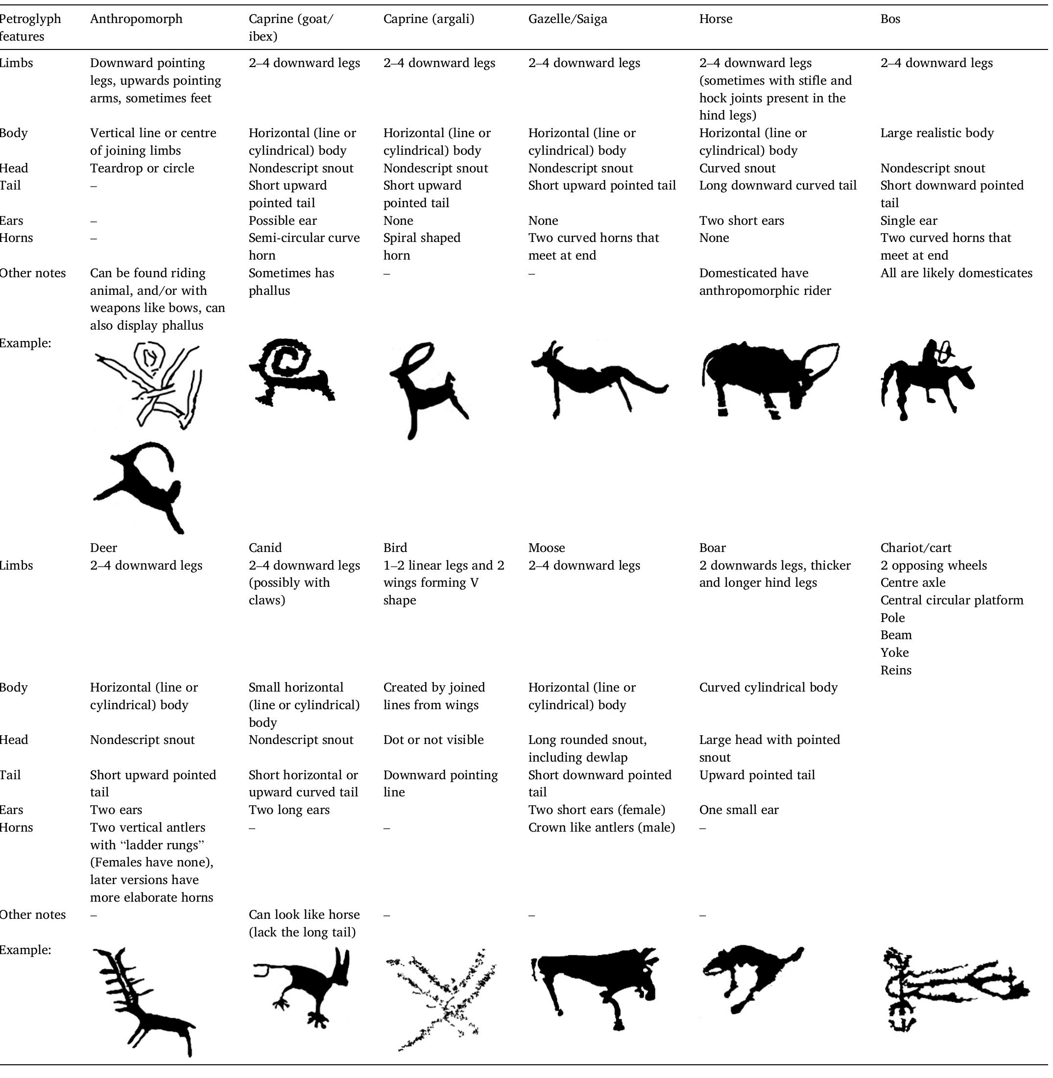 Identifying features used to classify rock art figures. 