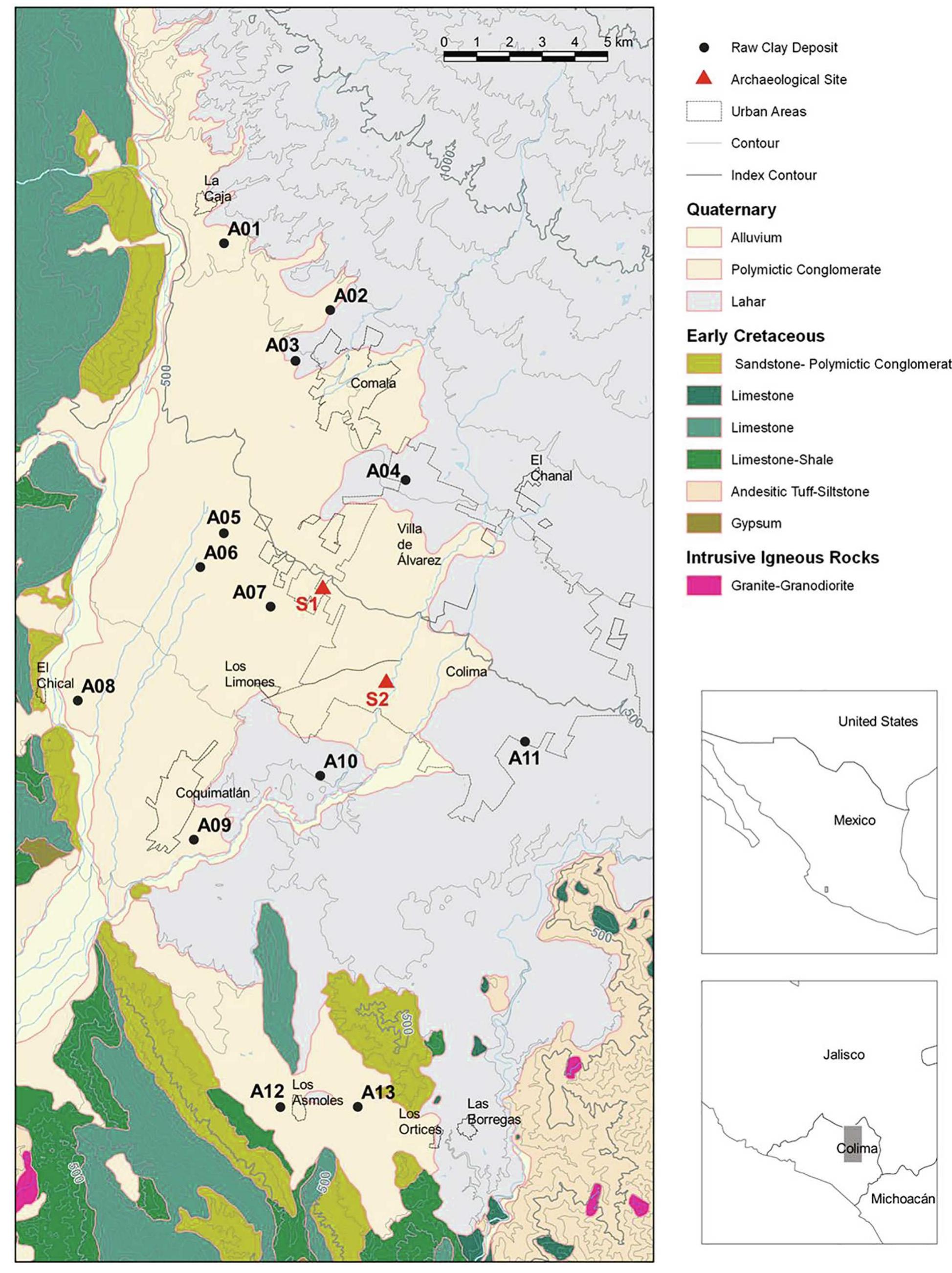 Colima Pyramids Map Geological map of the western half of the colima valley and