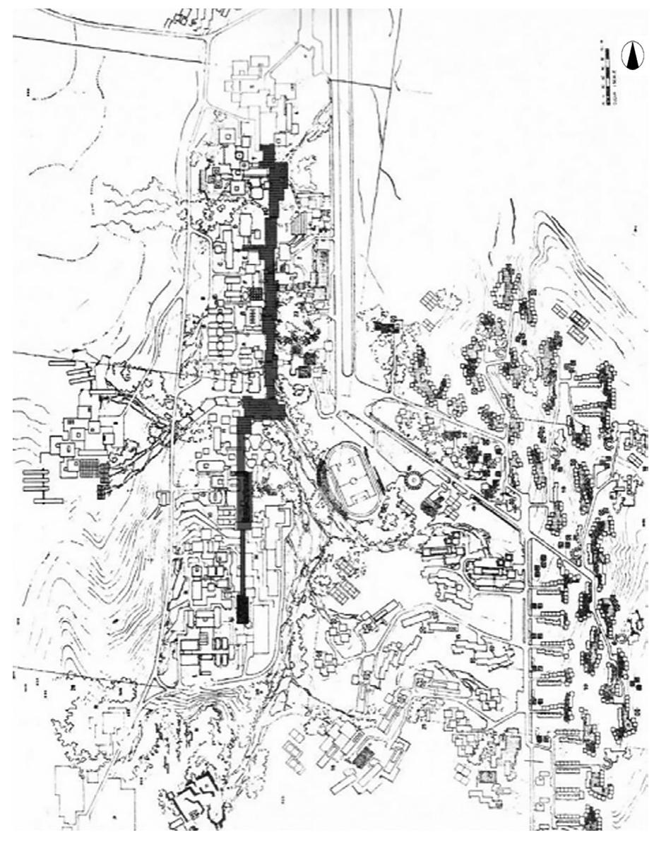 Figure 1. Initial site plan of the METU campus; the alley is marked by grey (Source: Mimarhk Journal, vol 43).  The first modern universities (Istan- bul University, ITU and Ankara Uni- versity) lacked campuses in their ini- tial forms, having been founded in old buildings in the city centers, as was the case in several European city univer- sities. However, the understanding of 