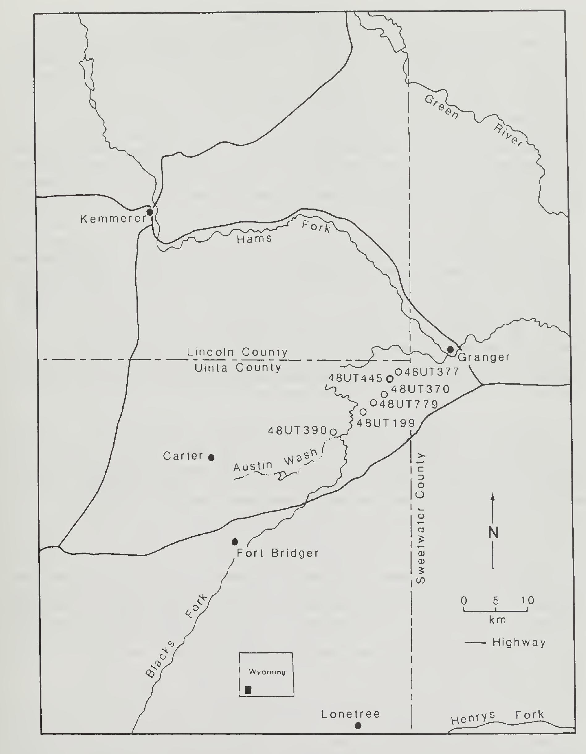Figure 2. Map of project area showing the general location of the sites, Uinta County, Wyoming. 