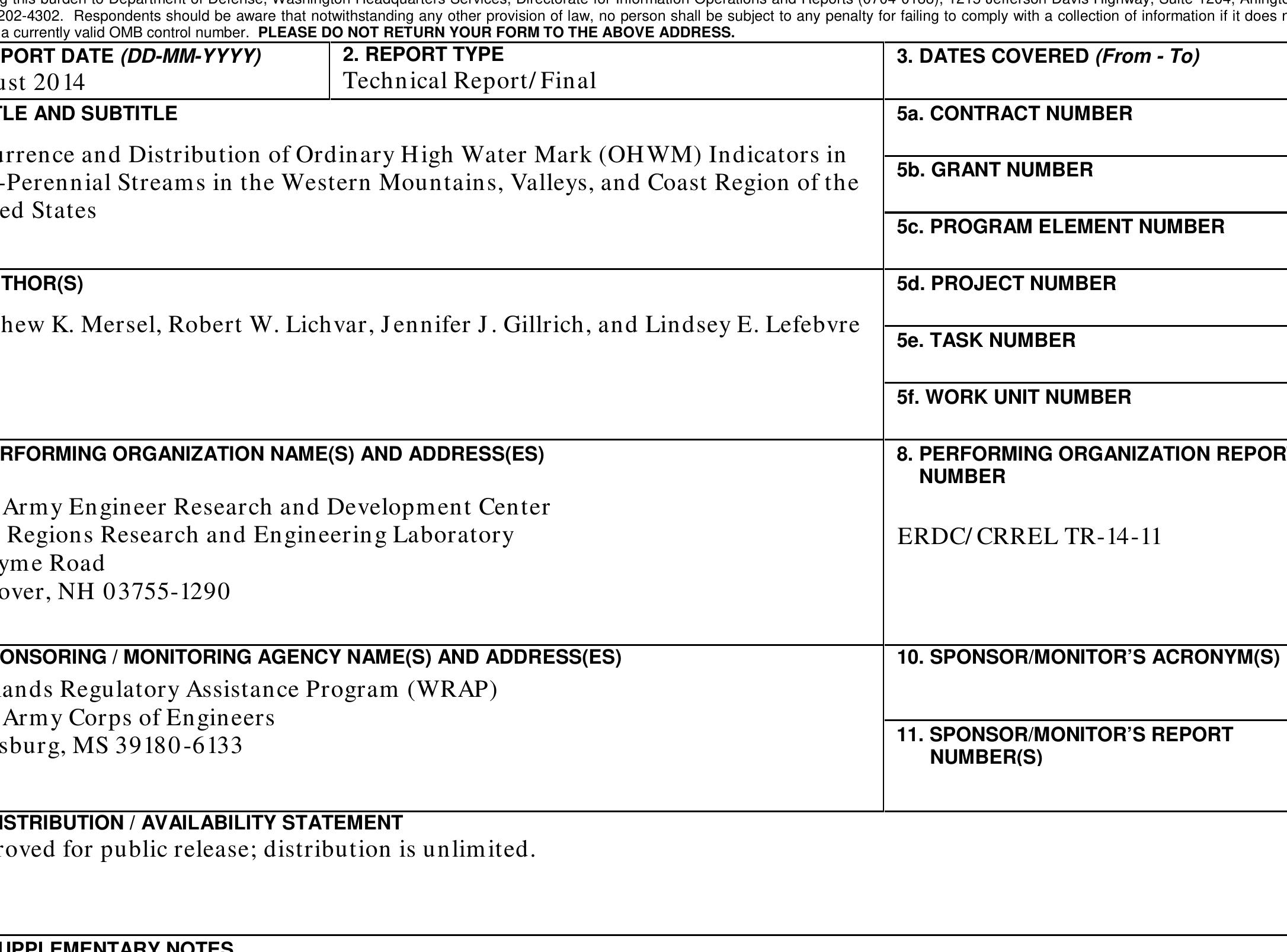 Ohwm Form.pdf (PDF) Occurrence and Distribution of Ordinary High Water Mark (OHWM ...