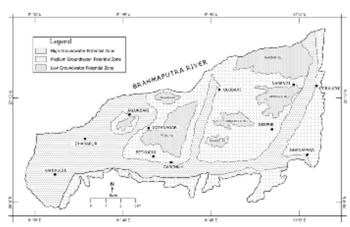 Map showing groundwater potential zones of the study area