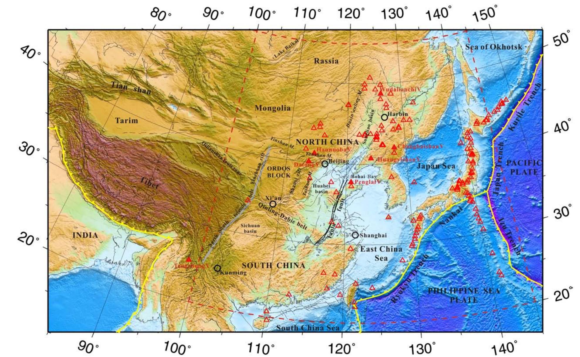Surface topography and major tectonic features of western