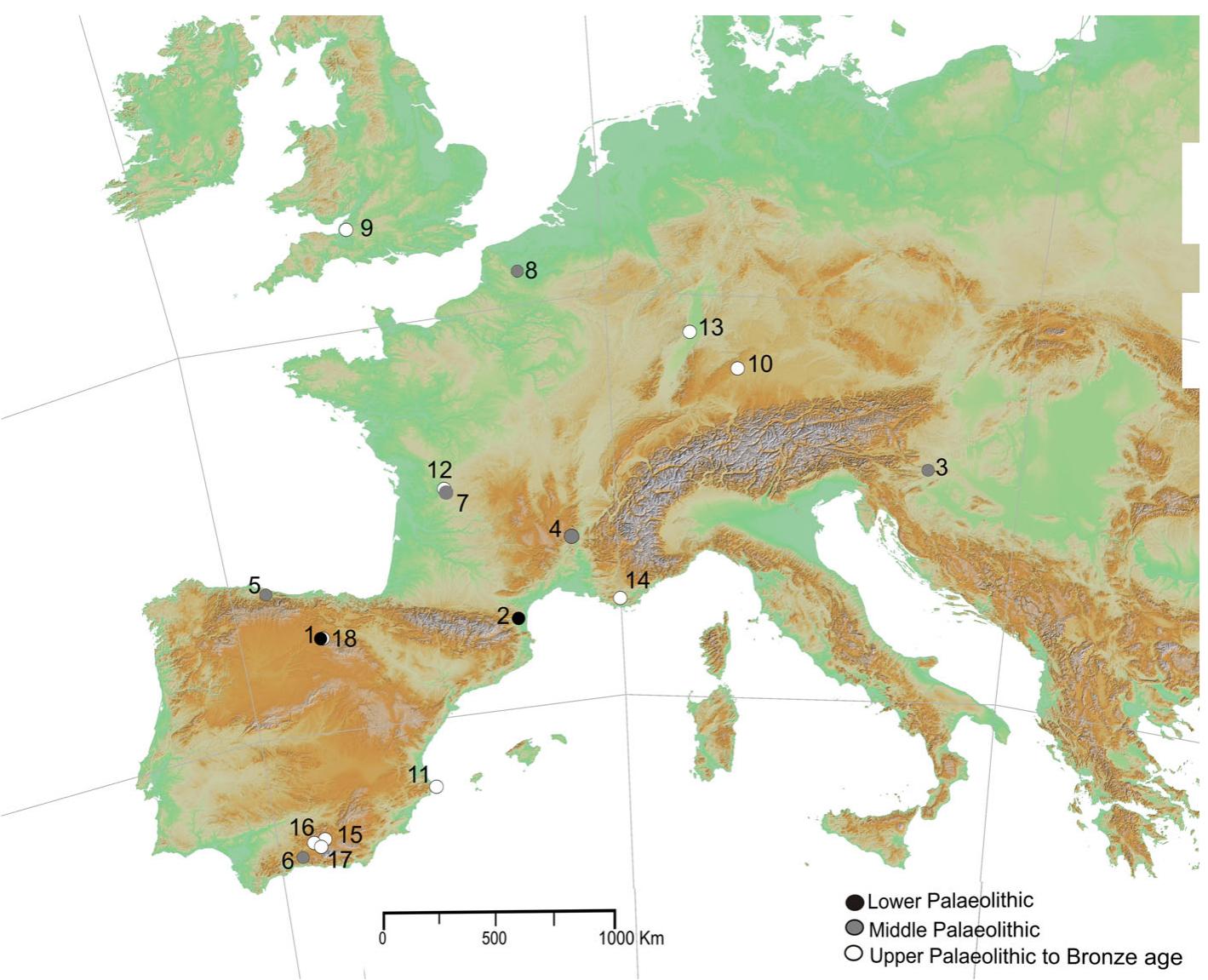 Location map of the sites with cannibalism named in the