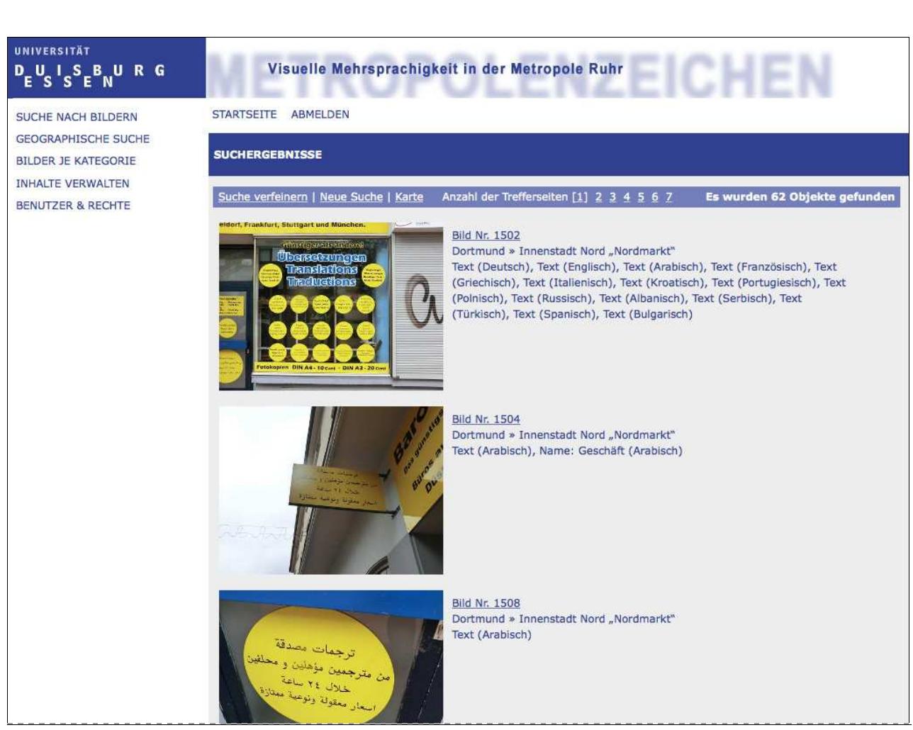 FIGURE 4. A Signs of Metropolis database results page. 