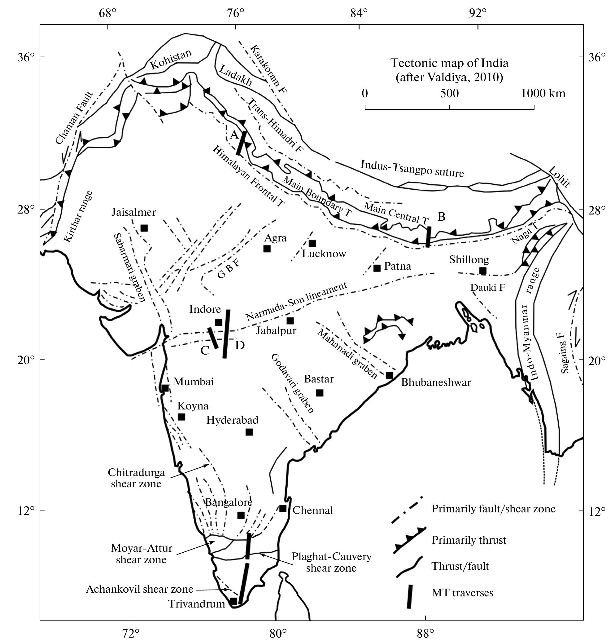 Simplified tectonic map of india (modified from [102]) along