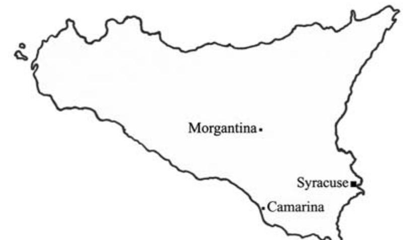Fig. 1. Map of Sicily with cities discussed in the text 