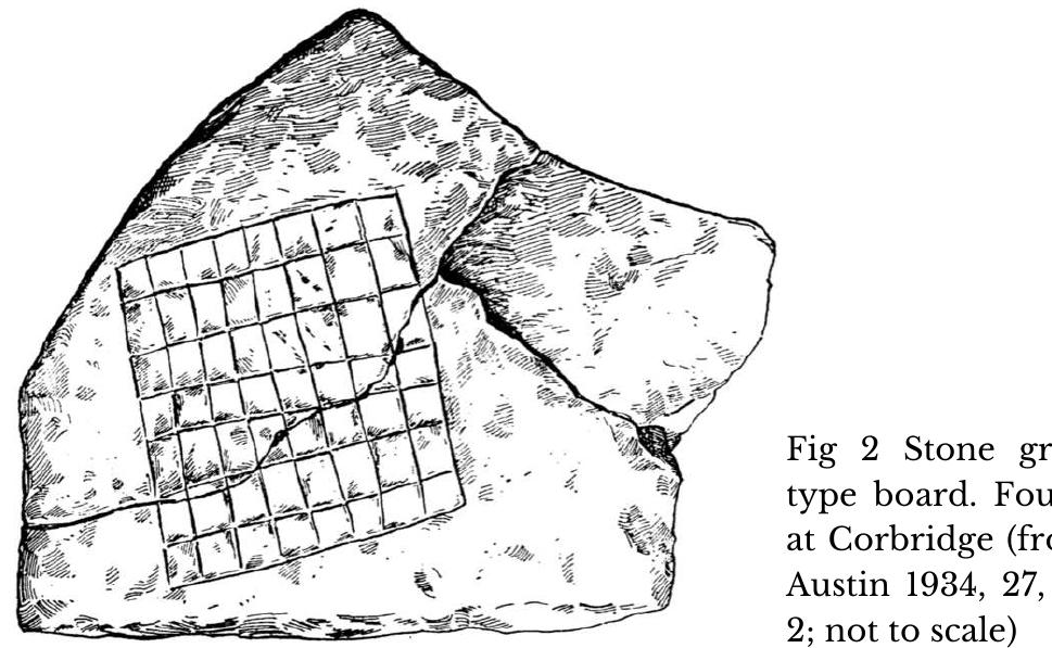 A full study of the size of grid squares has yet to be undertaken. Square dimensions have only intermit- tently been published, though measurements from our own studies of gaming boards at Vindolanda and Richborough indicate there is some variation in square size, with most ranging between 2 and 4 cm across (Fig 4). The quality of execution on these boards varies consider- ably, as well as the quality of manufacture, ranging from well-executed, even highly professional carving to the slapdash incisions forming rough grids on more make- shift stone gaming boards (or post-firing incisions on ceramic specimens) with irregularly-sized squares. 