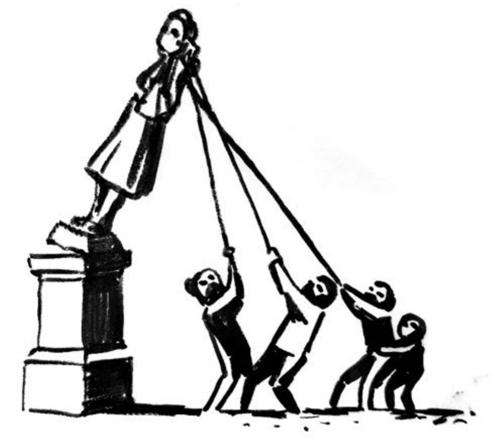 Figure 2: The artist Banksy capturing the moment of iconoclash that evolved around the statue of Edward Colston in Bristol: “Here’s an idea that caters for both those who miss the Colston statue and those who don’t. We drag him out of  the water, put him back on the plinth, tie cable round his  In this antagonistic confrontation, iconoclasm has become a battle cry. In order to come to grips with 