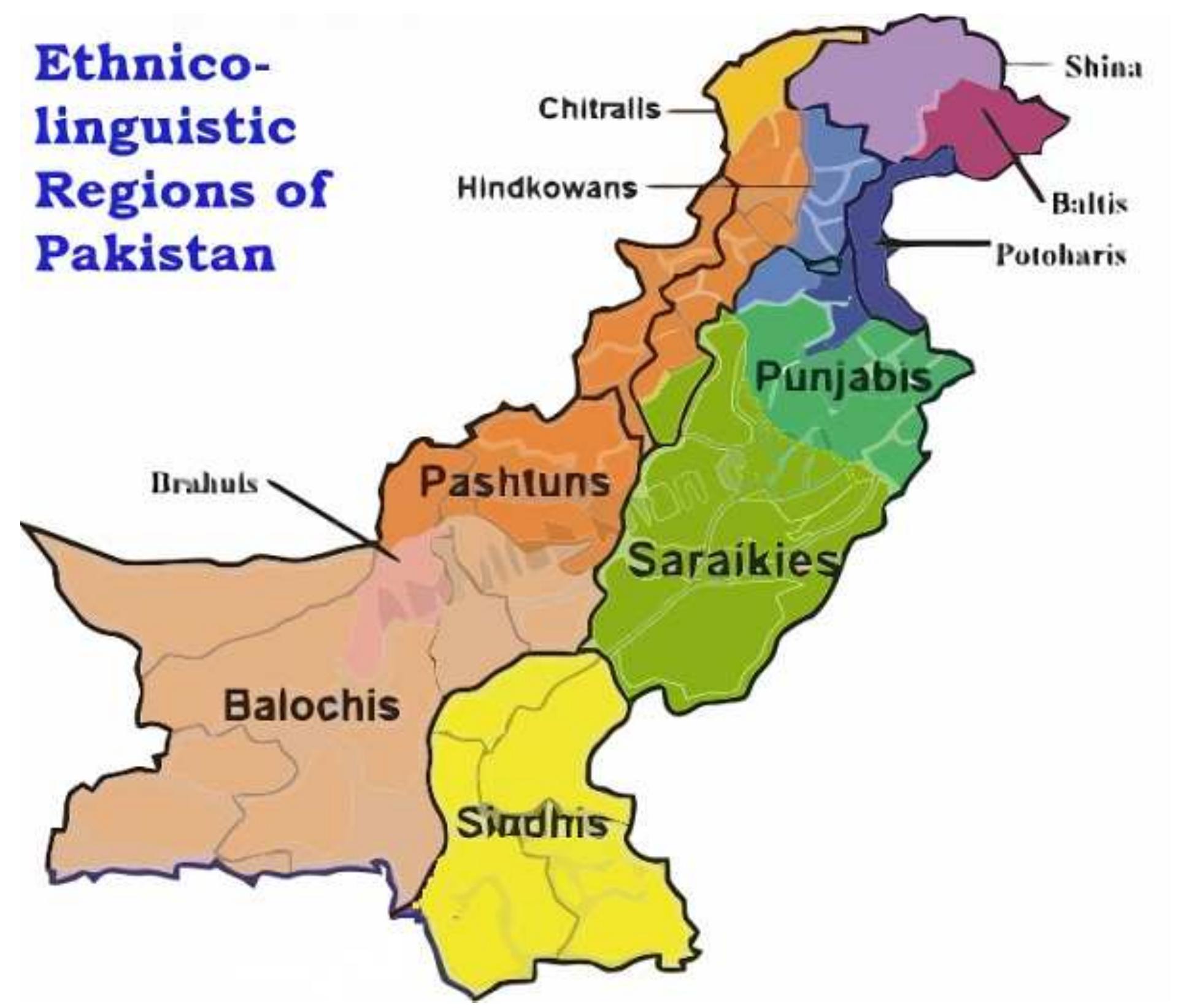 Map 2: a map of pakistan showing its ethnic regions (script