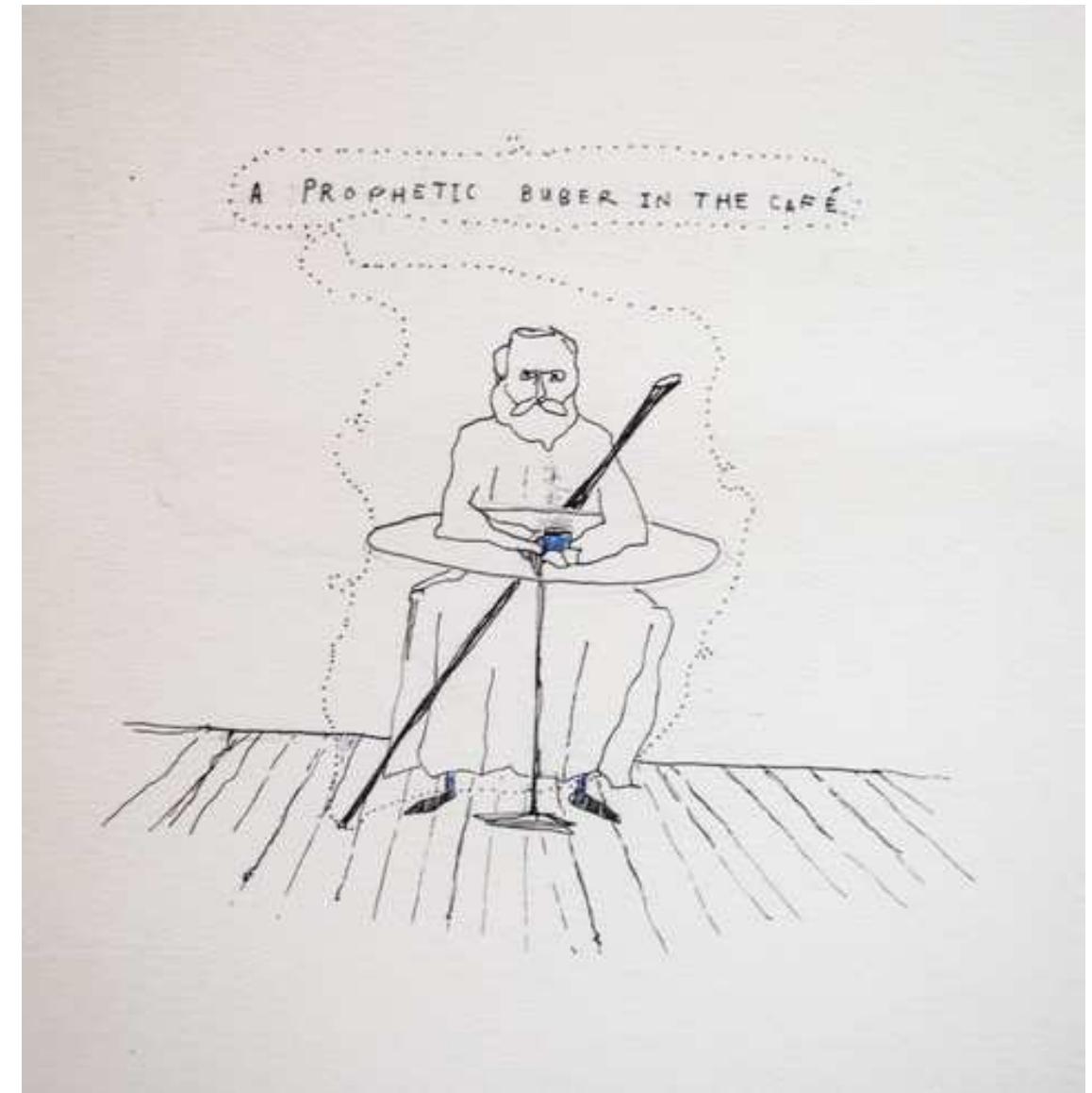 Buber at the Cafe, drawing by Frances Tanzer, Rose Professor of Holocaust Studies and Modern Jewish History and Culture, Clark  University 