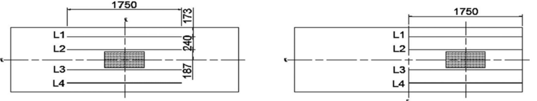 Cross section and plan view of slab with strengthening (all