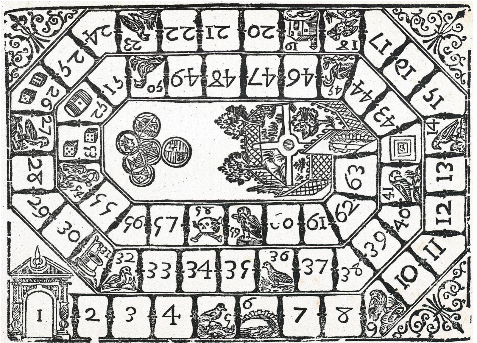Figure 2. A seventeenth-century Mallorcan Game of the Goose printed from the original woodblock. Courtesy: Arxiu Historic de la Ciutat de Barcelona, op. 339 70868 1052056 