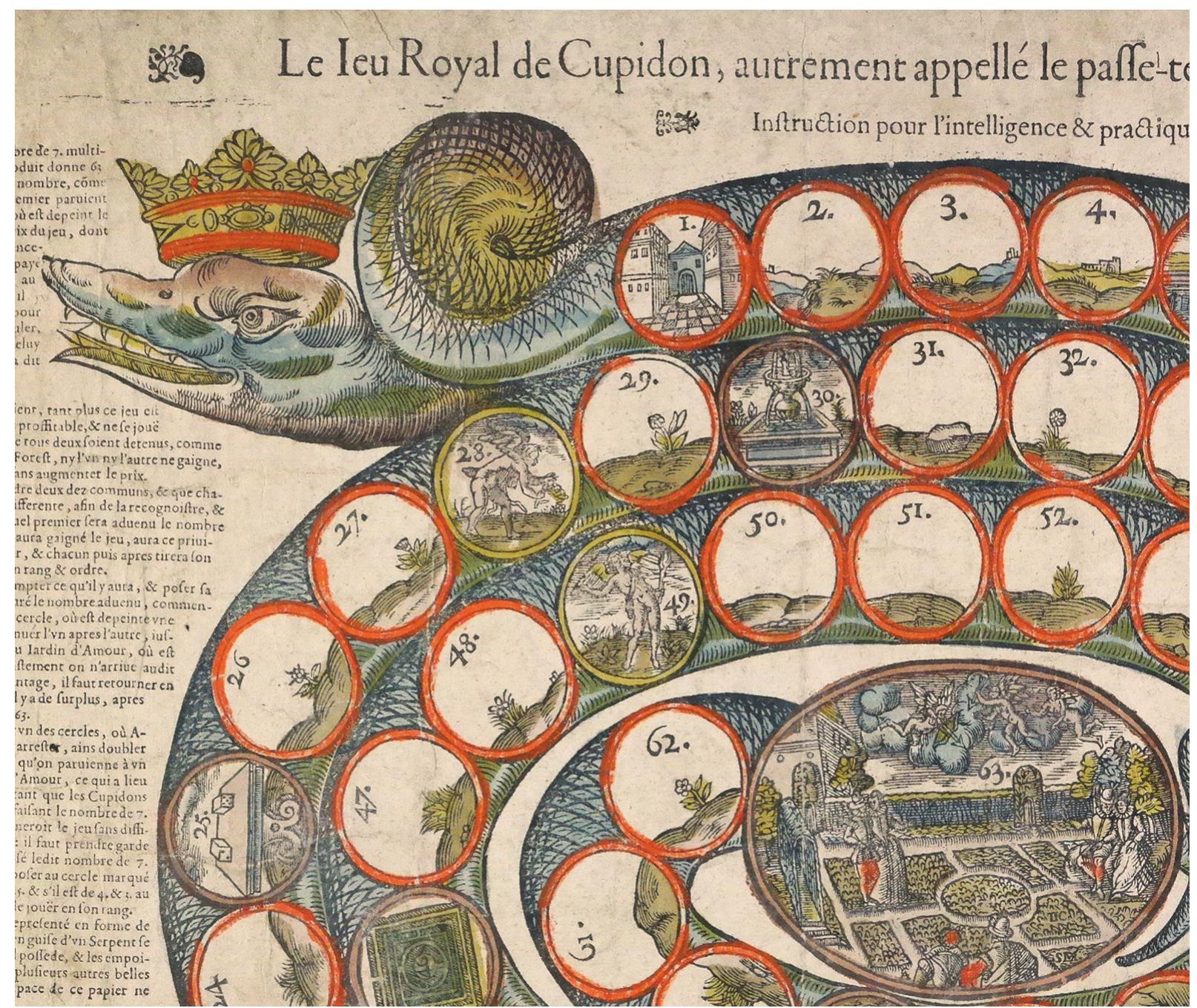 Figure 14. Le Ieu Royal de Cupidon, autrement appellé le passe-temps d’Amour, Veuve Petit, Paris, c.1640 (detail), but from an earlier block. Author’s collection 