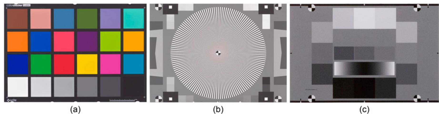 The used standardized image quality test charts designed for