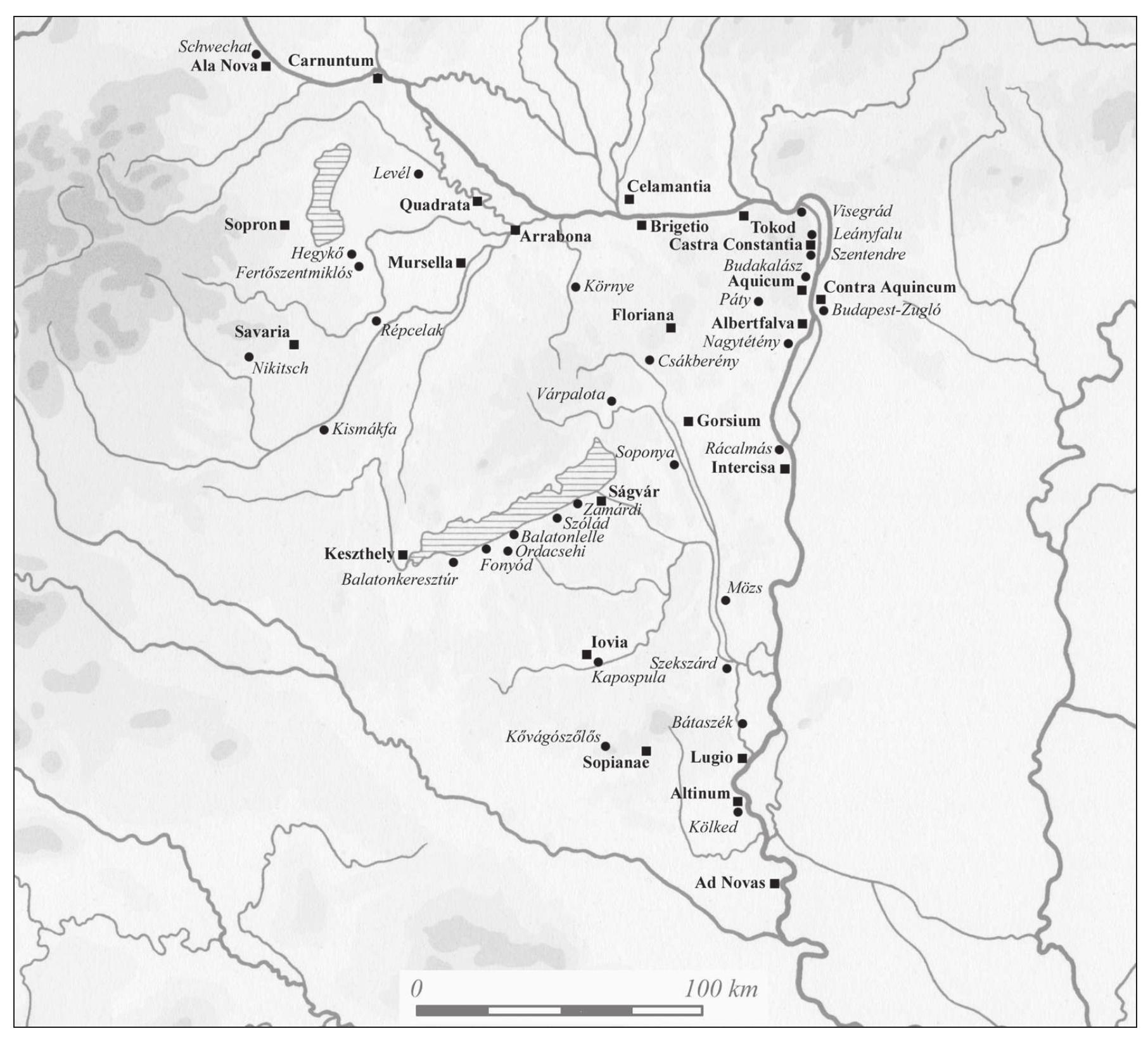 Map of late antique and early medieval sites in pannonia.