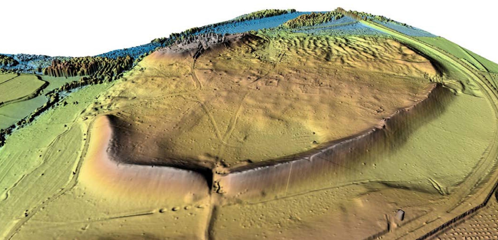 Fig. 4.1. The ramparts, with the Inner West Gate-area N in the foreground, seen from the west in the DTM of Karkemish. 