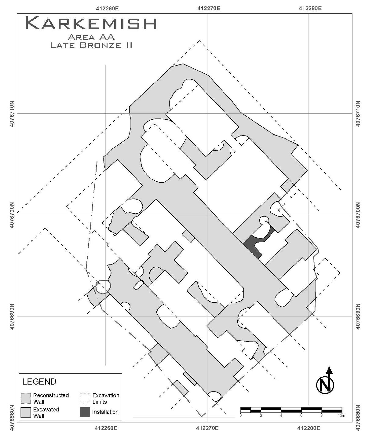 Fig. 6.4. Schematic plan of the second phase of the LB II palace on the acropolis (area AA). Secondarily added walls are marked as such. 