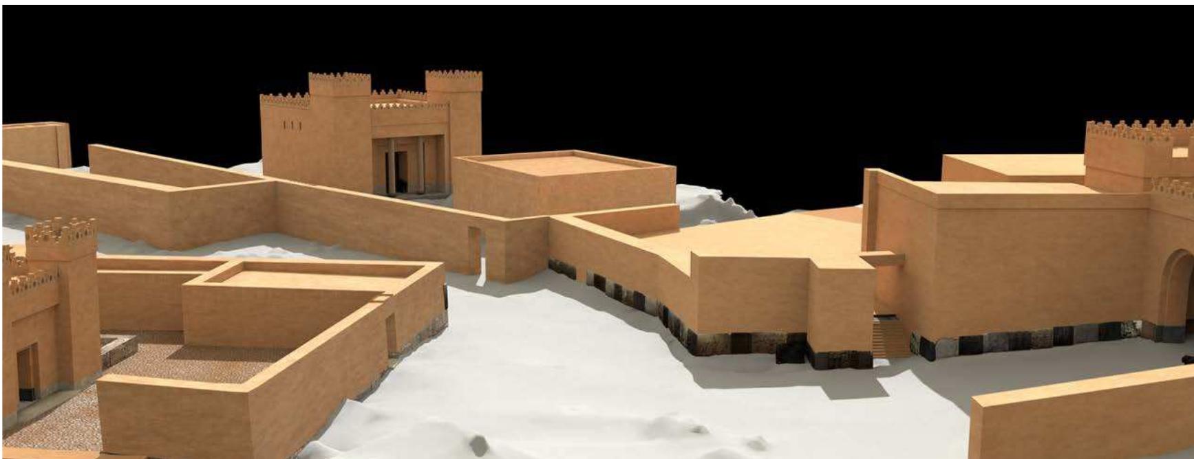 Fig. 8.11. 3D reconstruction of the buildings of the Lower Palace area in the IA II, view from the east (elaboration by J. Monastero). 