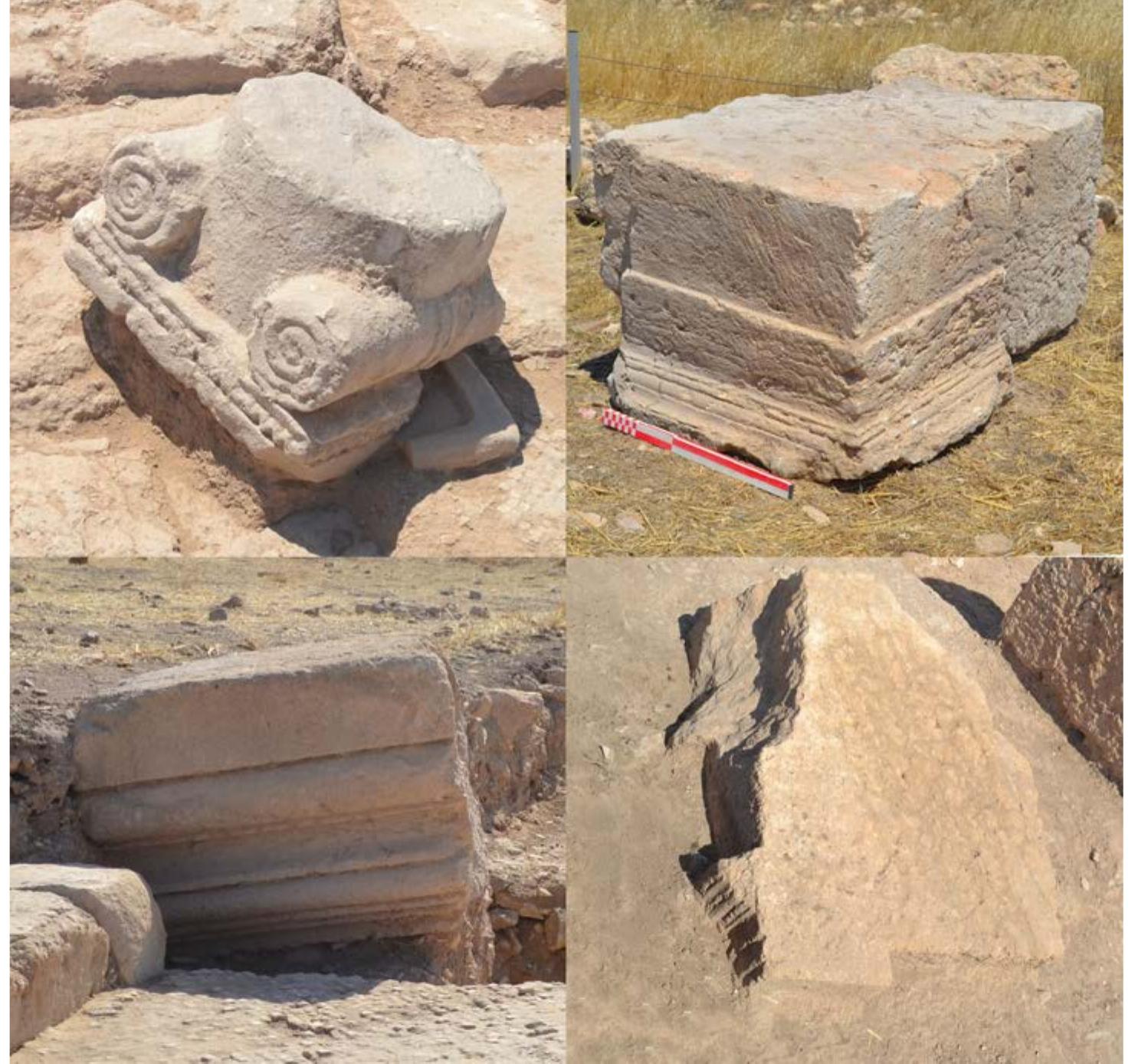 Fig. 11.6. Selection of architectural elements discovered during the excavation of the Late Roman building of area M and belonging to earlier Roman structures. 