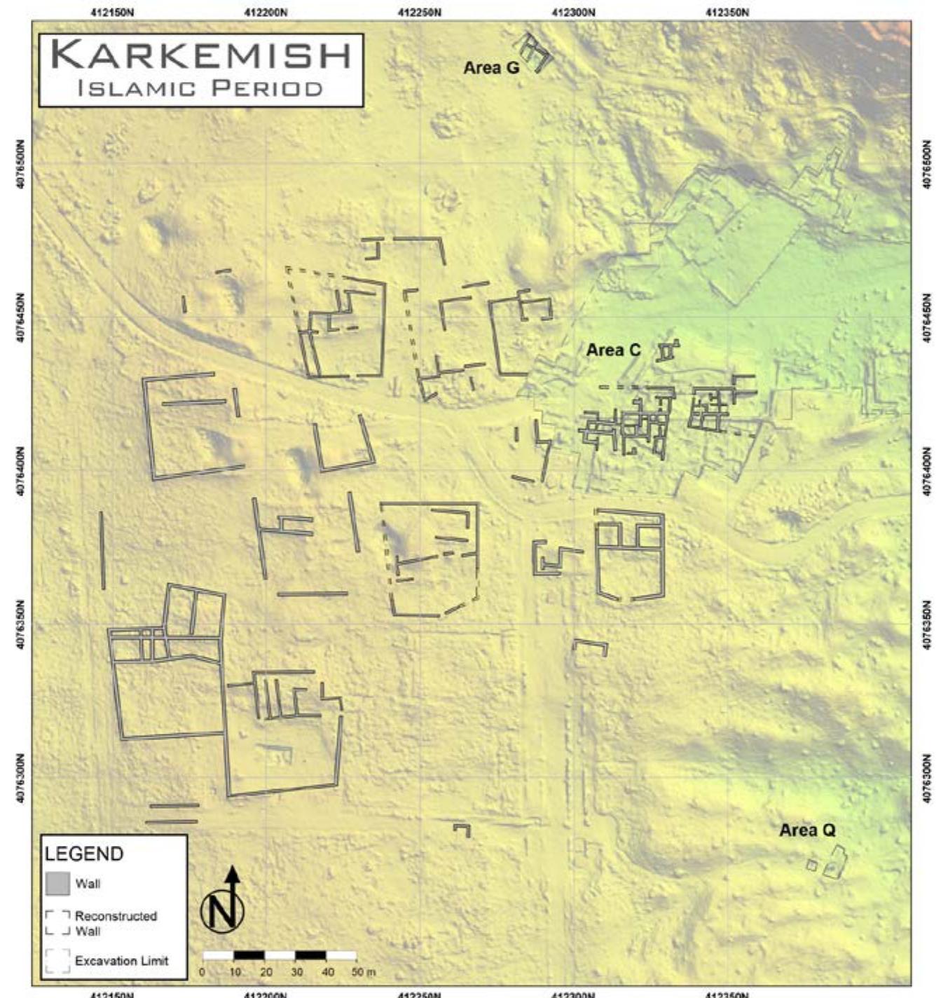 Fig. 12.1. DTM with Early Islamic buildings excavated and surveyed in the Lower Palace area and its surroundings.  Chap. 12 - The Early Islamic Period 