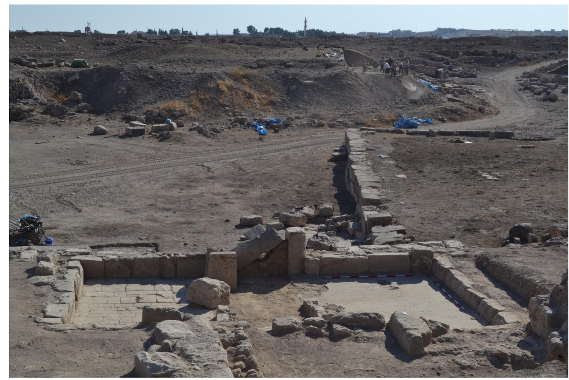 Fig. 13.6. The 20"-century CE Turkish military barrack built above the Iron age Great Staircase (both the stone tile and the concrete floors are modern, while the orthostats are ancient), view from the north. 
