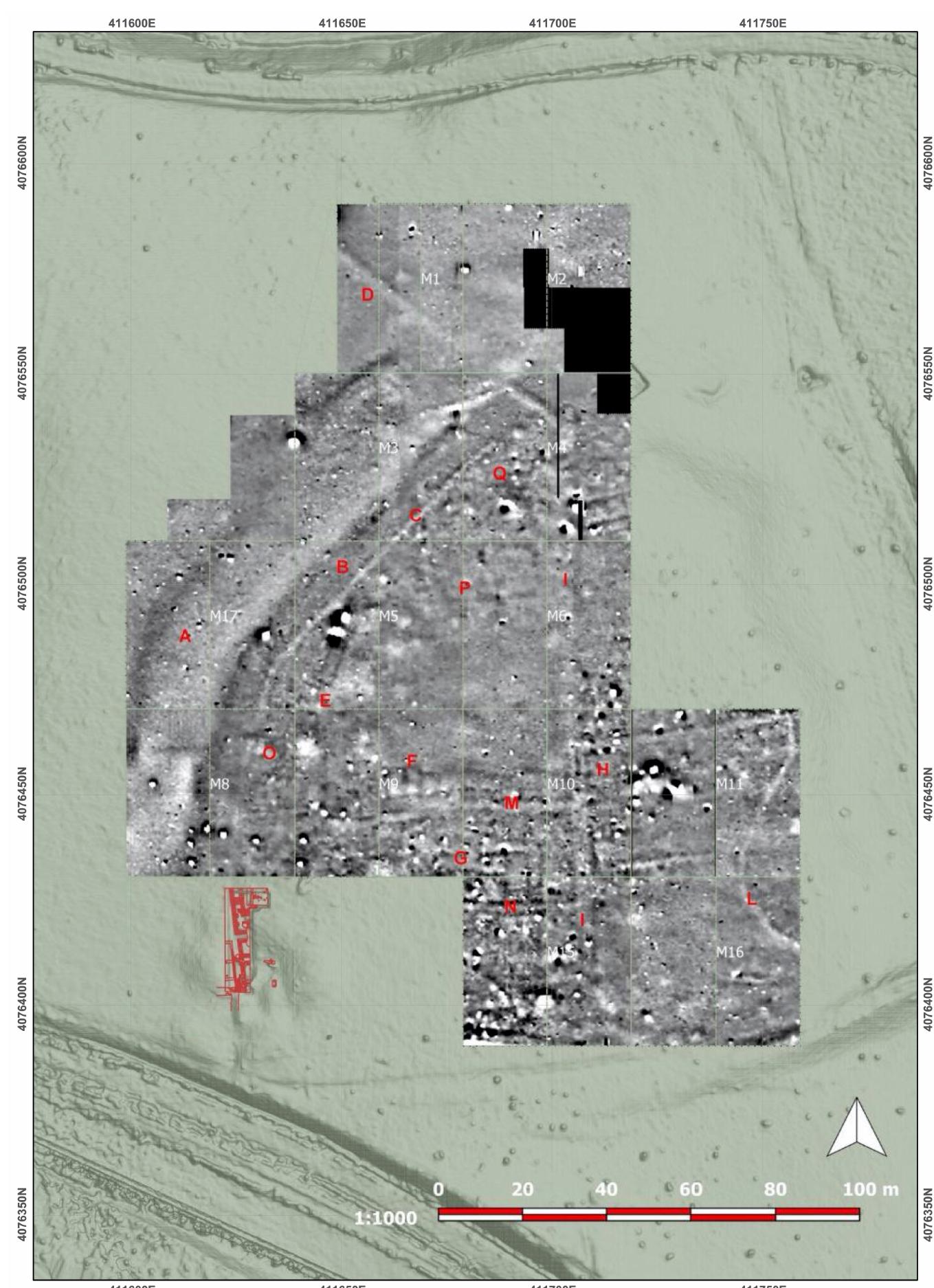 Fig. 3. Results of the geo-magnetic survey performed in the northern part of the Outer Town in 2019. 