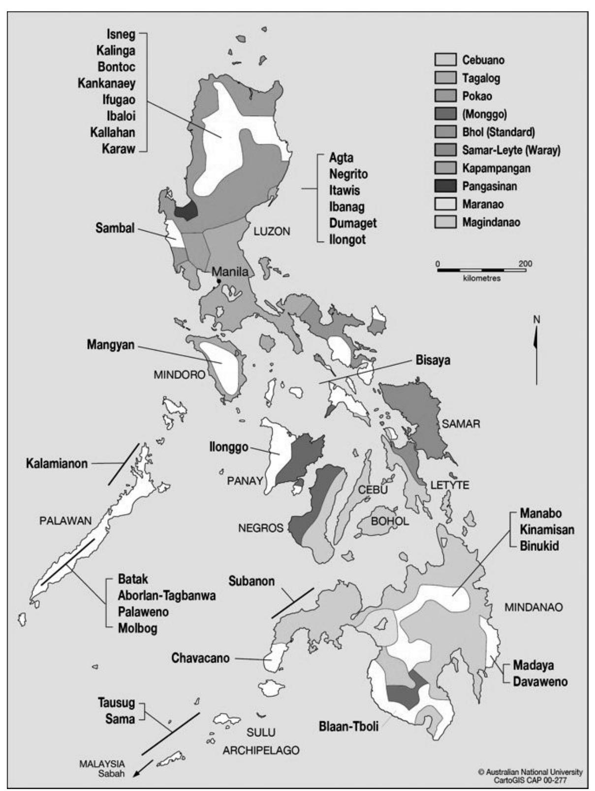 Tagalog Distribution Map Map of the philippines and the major languages for each