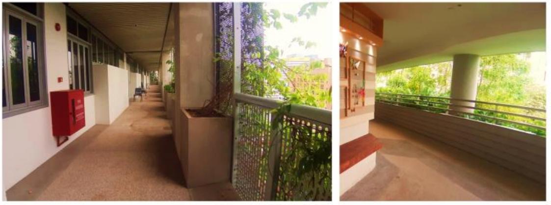 Figure 2. Perimeter buffer type (PB). Left: School of the Arts (SO) building. Right: Kampung Admiralty (KA) building. 