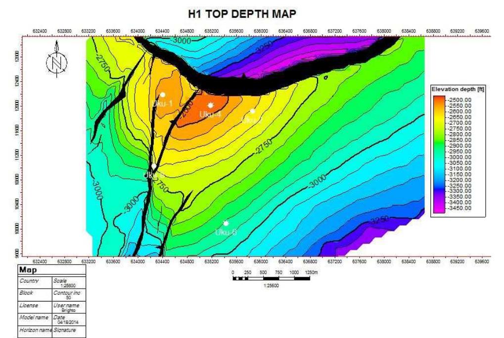 Deepth Map H1 top depth map. figure 6: h6 top depth map.
