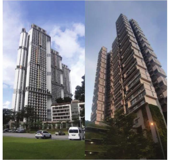 Figure 1: Building A (left) and Building B (right)  In 2008, the Housing & Development Board (HDB) of Singapore commissioned two _ high-rise public housing developments (Figure 1) within the same neighbourhood. Both buildings, completed in 2015, have a near identical demographic breakdown, are exposed to a similar microclimate, and constructed with a similar palette of materials.  The primary difference is their approach to form. Building A (Figure 2), by architects WOHA 