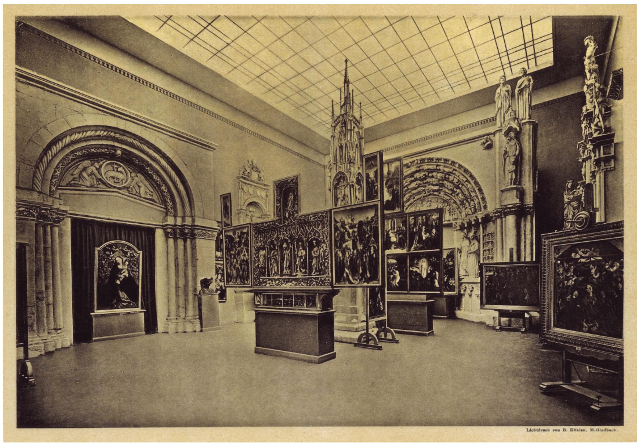 Clemen on the ‘Primitives’ and their appeal  Paul Clemen believed that the section of the 1904 exhibition devoted to the fifteenth- and sixteenth-century Rhenish and Westphalian painters would “garner the broadest interest from all parts of the public: art historians, practicing artists, art lovers.’ Given what else was on display in Diisseldorf (manuscripts from across the Middle Ages; seventeenth- and eighteenth-century Dutch, Flemish, and French pictures), this claim is far from self-evident and so poses the question of why Clemen thought the Primitives would be the focus of attention in 1904. Francis Haskell has described what he dubbed a “Second Rediscovery of the Primitives” that took place around 1900; this rediscovery manifested itself in the Exposition des Primitifs flamands et dart ancien in Bruges in 1902 and three 1904 displays: the Exposition des Primitifs francais in Paris, Siena’s Mostra dell‘antica arte senese, and Clemen’s Diisseldorf exhibition.* For Haskell, two key historical factors lay behind this development. One was nationalism (or at least regional patriotism); each of the cities or countries that hosted one of the early Primitive exhibitions wanted to establish a cultural  pedigree. The other was a fin-de-siécle openness to artistic forms other than those used by the positivist naturalism of Impressionism, an openness that resulted from developments in post-Impressionist European painting. Michela Passini usefully pointed to factors complementary to those noted by Haskell. For Passini, the exhibitions of the Primitives around 1900 marked the intersection of three major tendencies: the birth of academic art history; the professionalization of museums; and a cultural politics that made the arts central to the competition between nations.”  Anonymous, Installation view of the Kunsthistorische Ausstellung, Diisseldorf 1904, photo in  H. Frauberger, Internationale Kunstausstellung, Kunsthistorische Ausstellung, grosse Gartenbau- Ausstellung Dusseldorf 1904, Diisseldorf 1905, pl. 4. 