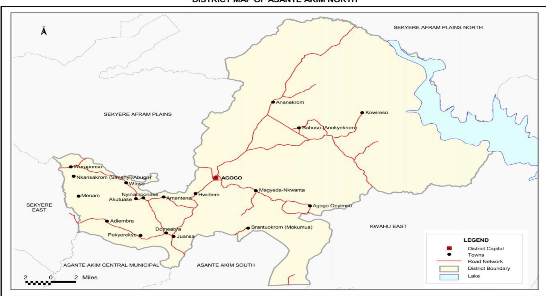 Map of asante akim north district yurce: ghana statistical