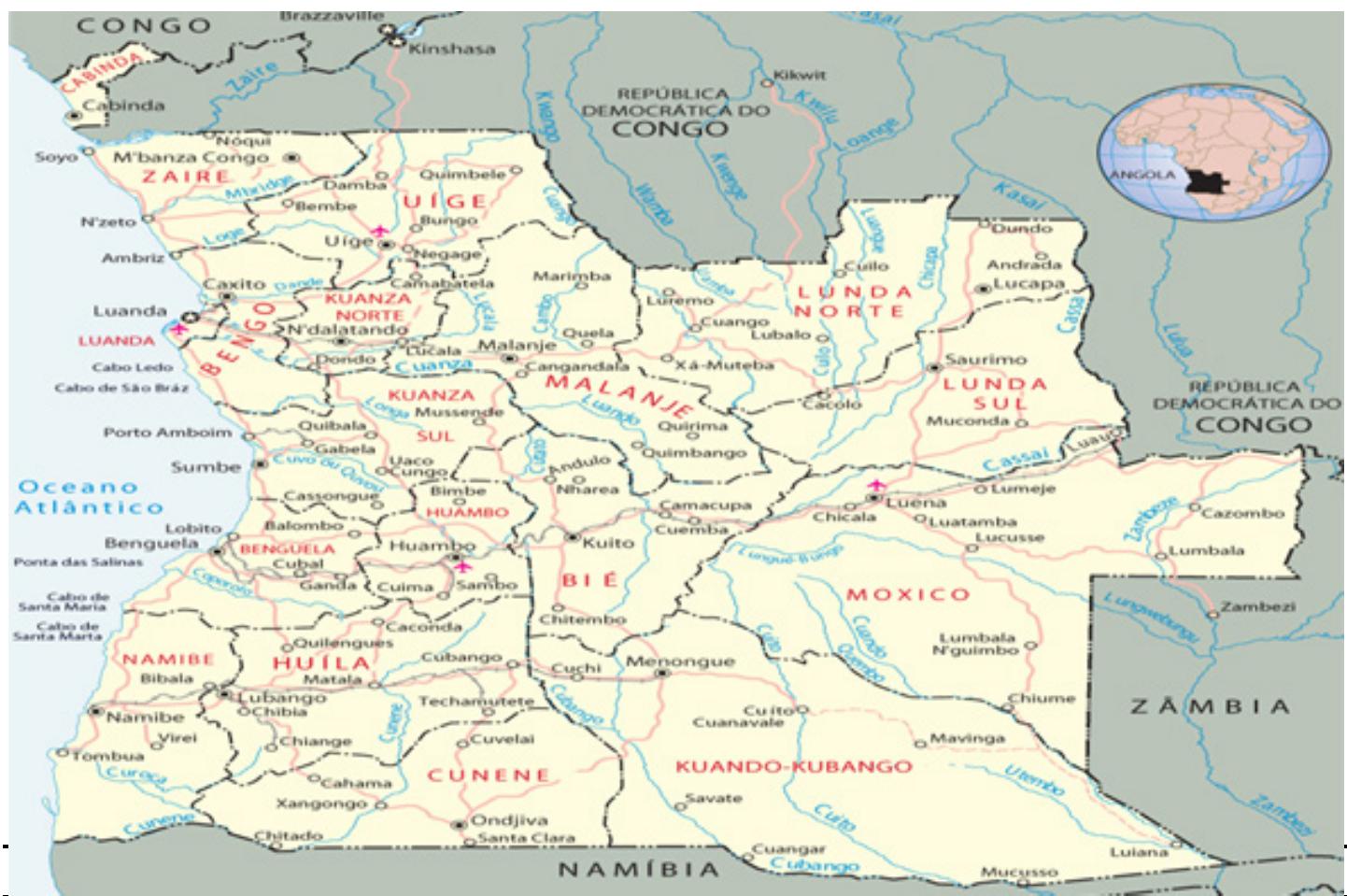Current political map of angola