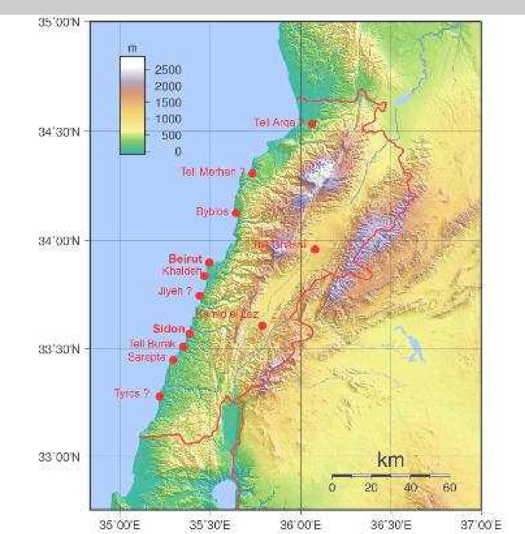 Early lron Age Copper Trails, Project map Lebanon. Toponyms in bold: start- ing points of this pilot-study; with question mark: cooperation inquired. 