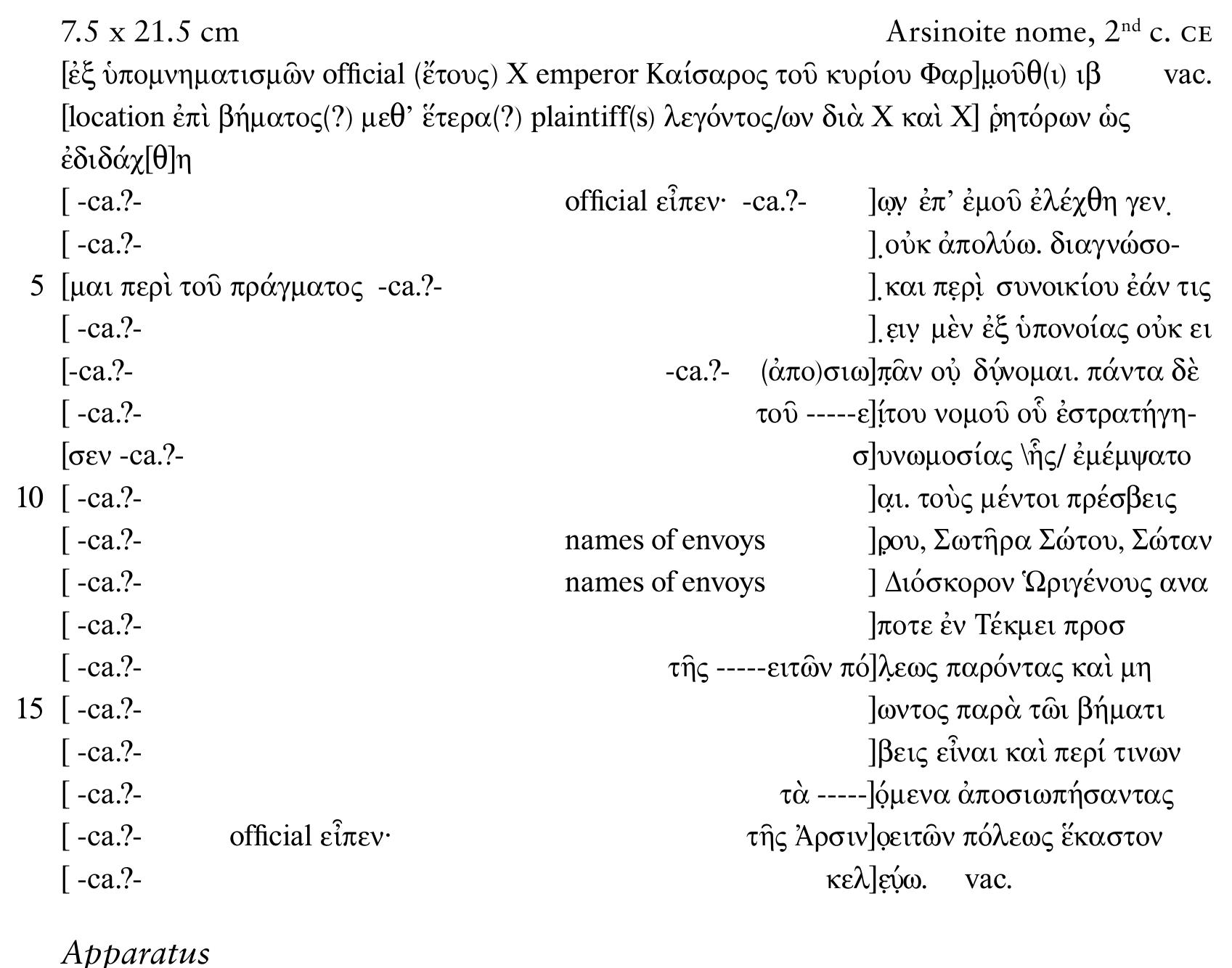 Revised Text and Translation of P.Mil.Vogl. VI 287°  1. [£& dropvnpoticpov (name of governor) tod ttyeuovedoavtos (~tovg) (name of emperor) Ocp]yodO(1) 18 Huebner 