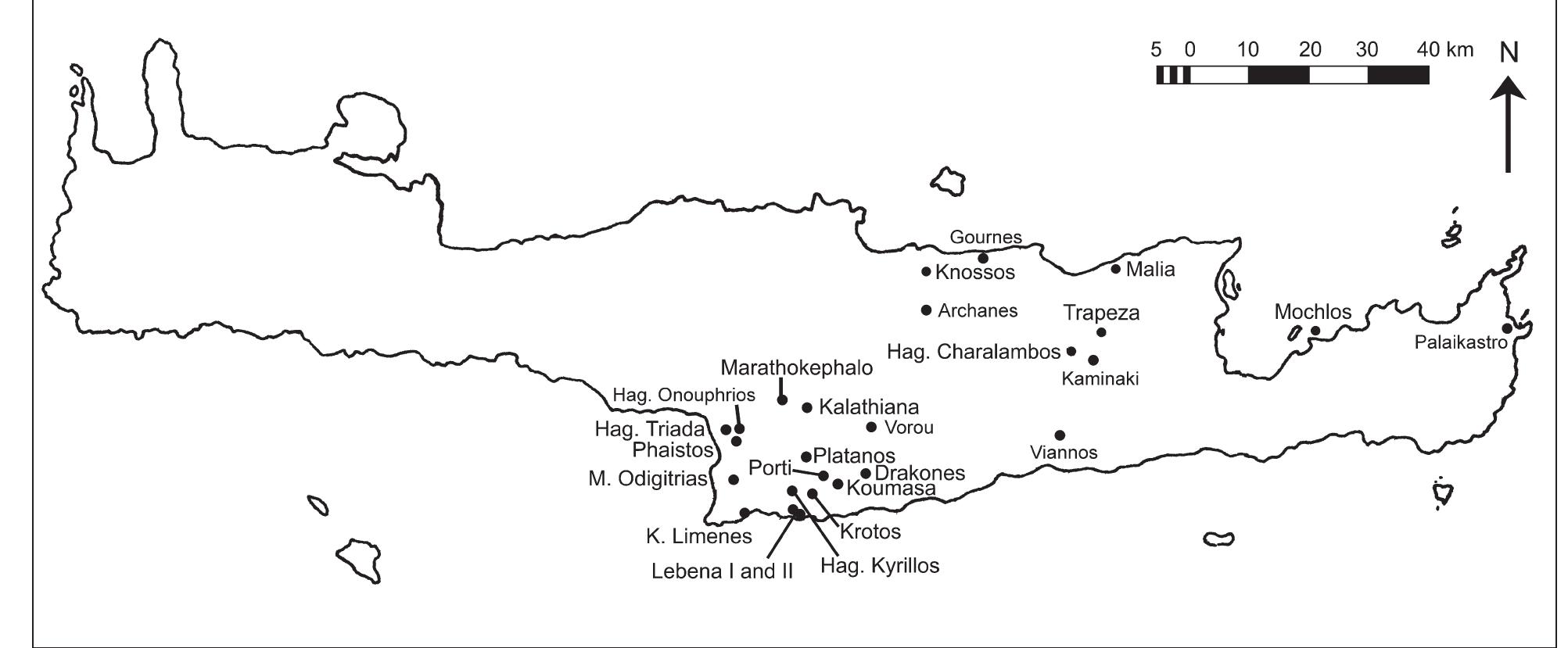 3. map of crete showing the early to middle minoan sites