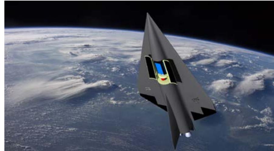 Figure 4: Artists impression of satellite payload release from SpaceLiner 7 Orbiter’s open payload bay in LEO 
