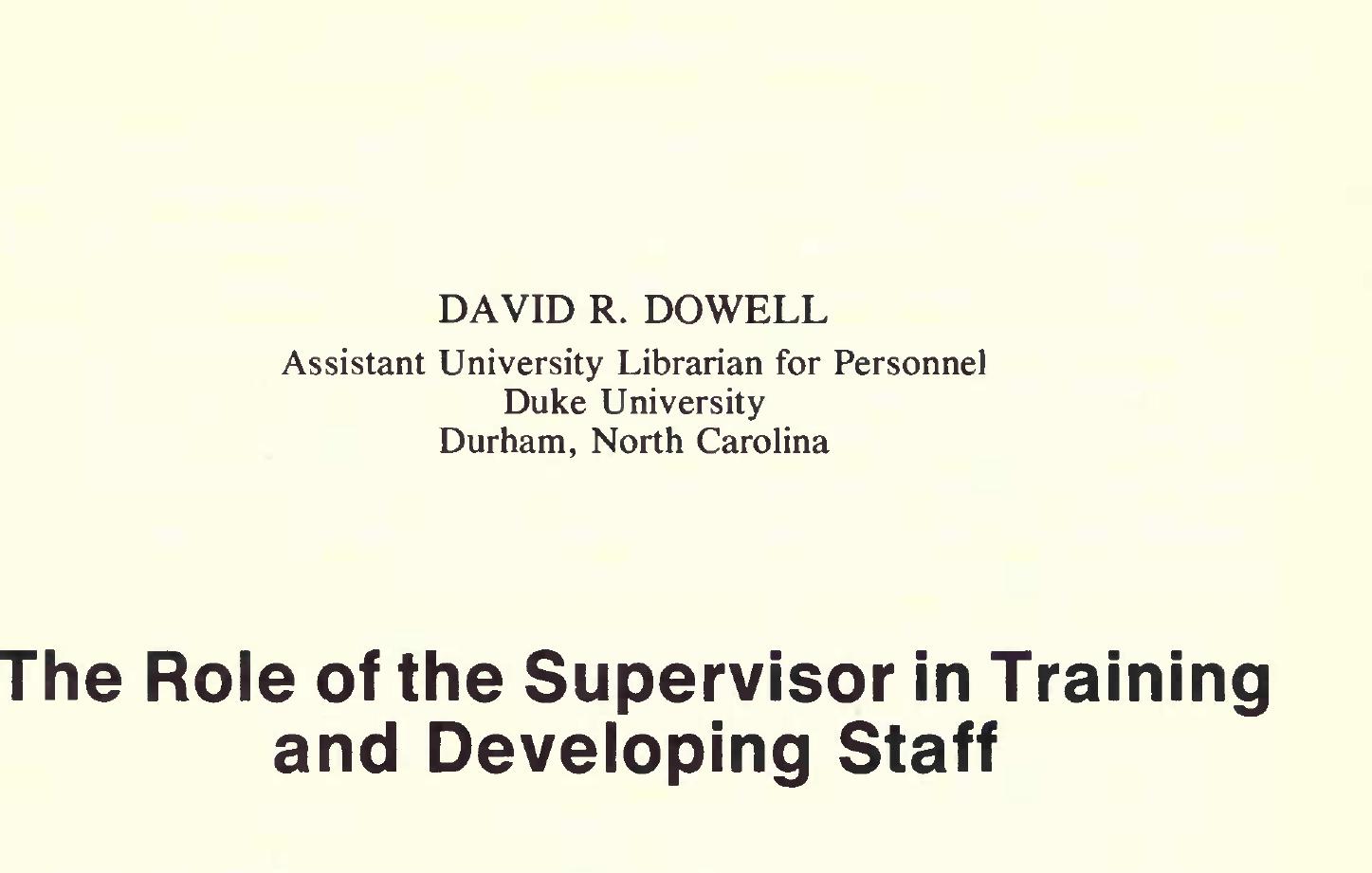 (PDF) The role of the supervisor in training and developing staff