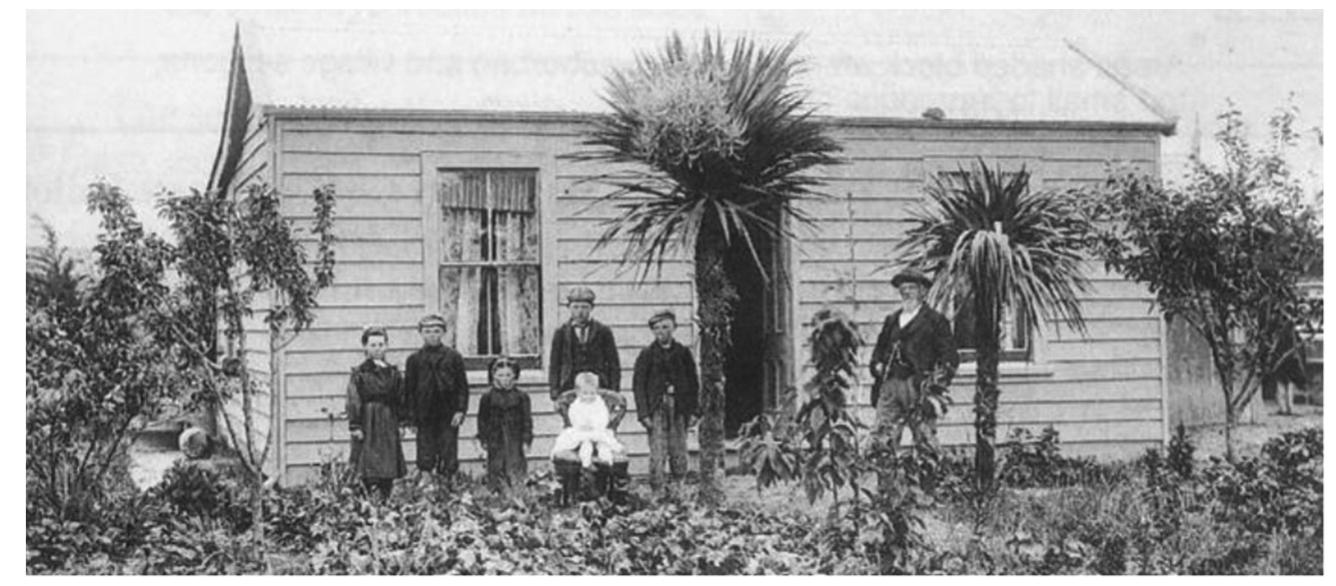 Figure 3. Village Settlement section developed by a government labourer, Cheviot, New Zealand c.1900. Cheviot Museum.  *  In 1900, Lloyd published Newest England; notes of a democratic traveller in New Zealand, with some Australian comparisons, the fullest account of his travels.~> Although it contained a picturesque photograph of Mt. Cook, this was not a typical travelogue. Instead, Lloyd presented a highly flattering portrait of New Zealand’s governance structure, painting the country as “isolated by destiny to be an experimental station, a laboratory of democracy.””* Besides the social programmes he had already publicised, the book featured lengthy descriptions of projects built by the Public Works Department under the direction of its Minister, Richard Seddon. In the United States, Lloyd had used the private railway company as his example of the immorality of monopolistic combination. In New Zealand, he found its  antithesis, a government-owned and managed railway system.  Ee ee eee oD Pc: Medi Be ES oe Dee el cet pe ep TE  