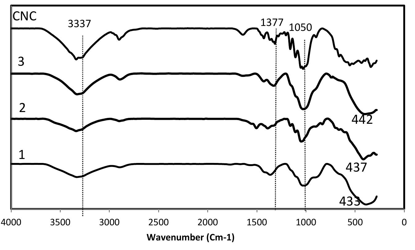 | shows the ftir spectra of the zno/cnc nanocomposites.