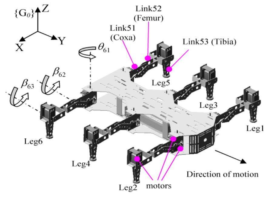A cad model of the hexapod robot is built in catia cad/cae