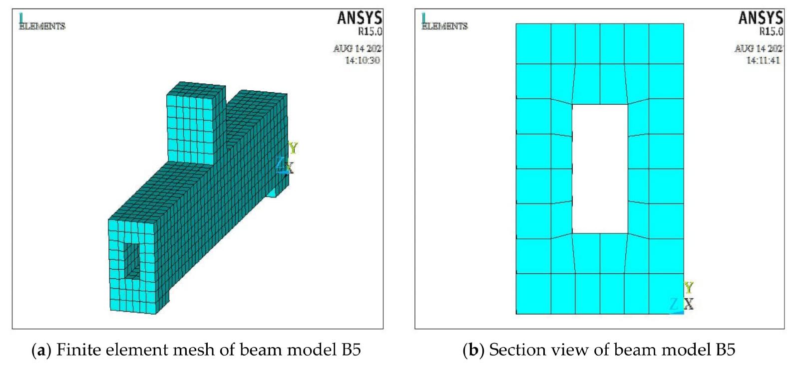 3d view of beam model b5 and section view of beam model b5