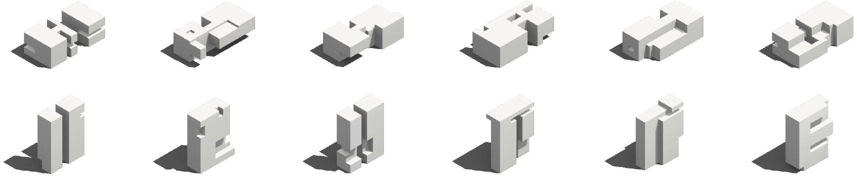 Subtractive Building Example Examples of massing designs generated with the boundary