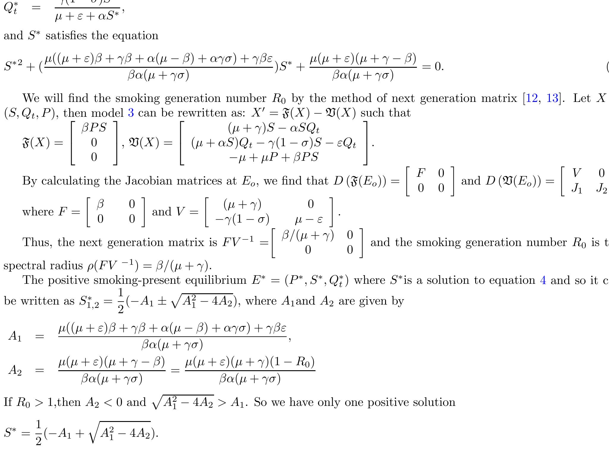 3. Smoking generation number and equilibria [is positively invariant. i.e. every solution of model 3, with initial conditions in I remains there for all t > 0