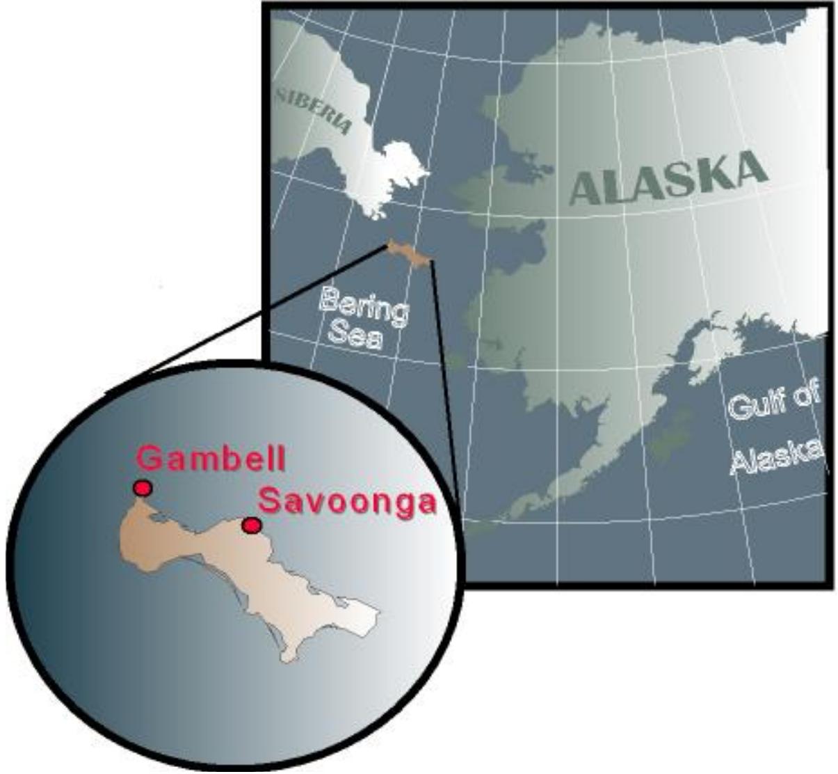 A map of the two villages, gambell and savoonga, on st.