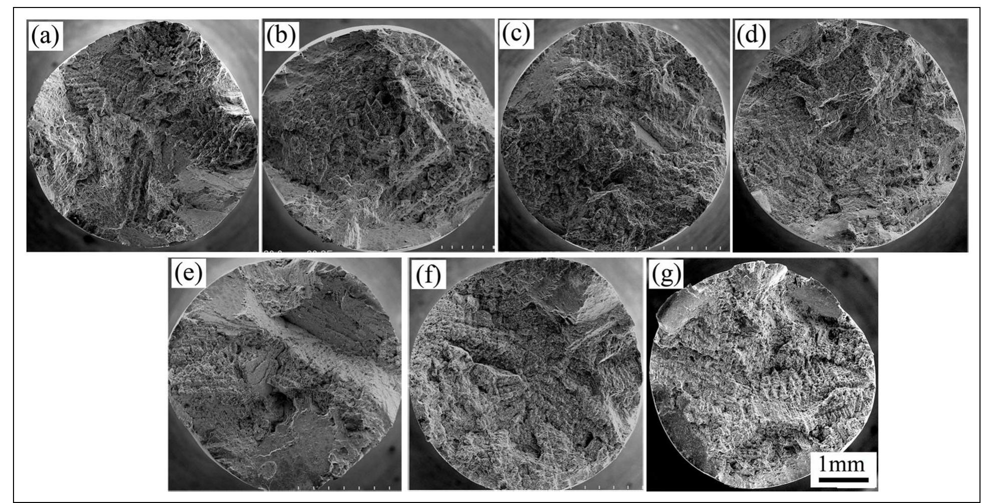 The sem images of fracture surfaces of tensile tested